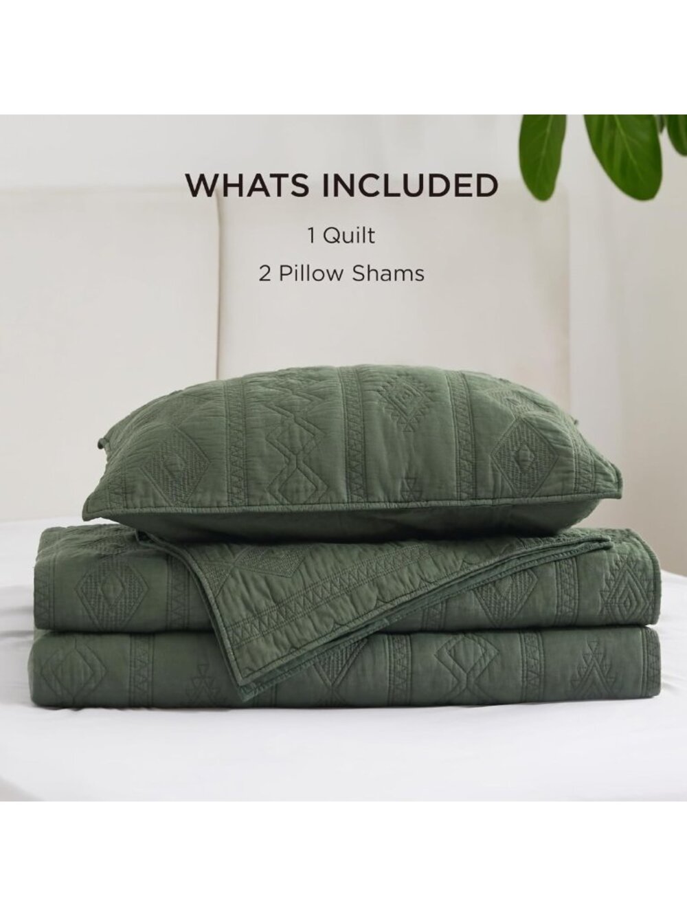 100% Cotton King Quilt Set - Soft Olive Green Bedspread for Cozy Home Decor - Picture 7 of 9